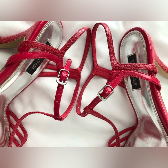 EUC WHBM Genoa Hot pink strappy platform snakeskin stiletto heels. Size 6.5 - Picture 6 of 12